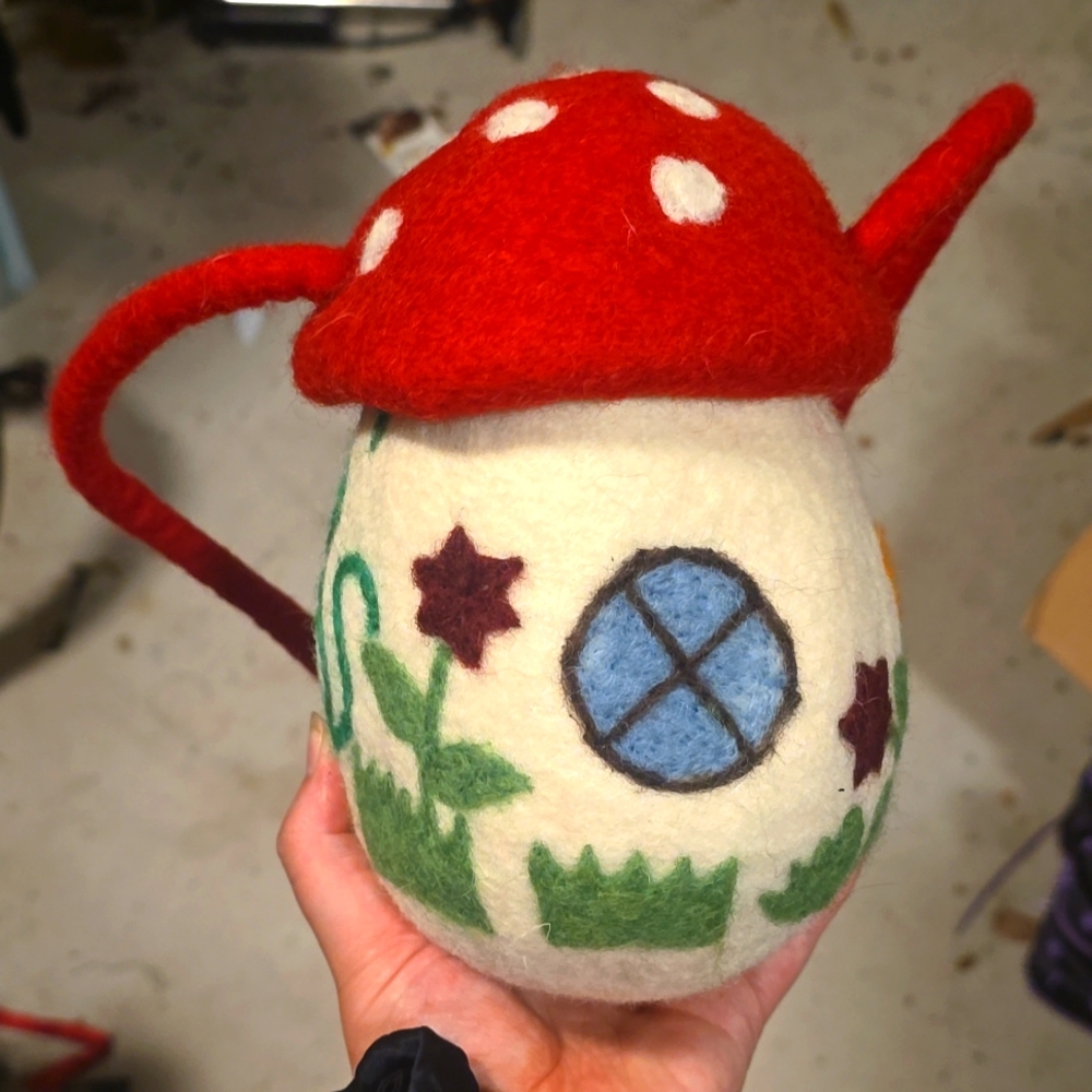 Handmade cottage core felt mushroom bag